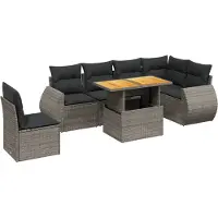 vidaXL 7-tlg. Garten-Sofagarnitur mit Kissen Grau Poly Rattan