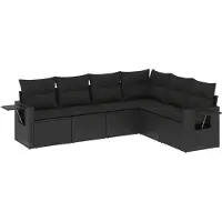 vidaXL 6-tlg. Garten-Sofagarnitur mit Kissen Schwarz Poly Rattan