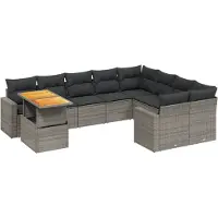 vidaXL 10-tlg. Garten-Sofagarnitur mit Kissen Grau Poly Rattan