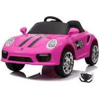 Vrooomy Porsche 911 Kinder Elektroauto 12V (1–5 Jahre) – Sportwagen Design, mit Fernbedienung, EVA-Reifen & Ledersitz – Kinder Elektrofahrzeug – Rosa