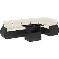 vidaXL 7-tlg. Garten-Sofagarnitur mit Kissen Schwarz Poly Rattan