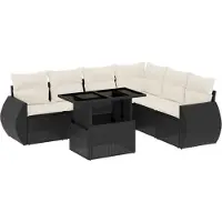vidaXL 7-tlg. Garten-Sofagarnitur mit Kissen Schwarz Poly Rattan