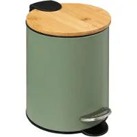 5 Five Trio Mülleimer mit Soft-Close-Pedal, 3 l, aus Metall und Bambus, in Khaki