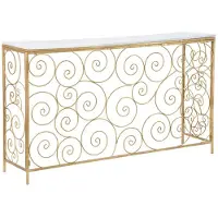 Mauro Ferretti Spiralförmiger rechteckiger Konsolentisch aus goldfarbenem Metall und weißem Marmor – 140 x 36 x 82 cm – Raffiniertes geometrisches Design für Eingang