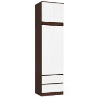 Akord Kleiderschrank S60 mit Aufsatz Wenge 60 cm 2 Türen 2 Schubladen 3 Ebenen Front Weiß B60 x H234 x T51 cm