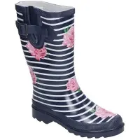 Beck Damen Regenstiefel blau-weiß gestreift mit Rosen 40
