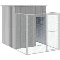 vidaXL Hundehütte mit Auslauf Hellgrau 165x455x181 cm Verzinkter Stahl