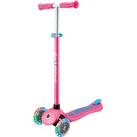 Globber PRIMO PLUS LIGHTS – Tretroller Kinder, 120/80 mm, ABEC 9, 3-rädrig, höhenverstellbar, LED-Leuchtrollen, pink