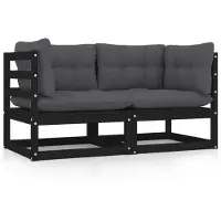 vidaXL Gartensofa 2-Sitzer mit Kissen Schwarz Kiefer Massivholz