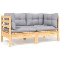 vidaXL 2-Sitzer-Gartensofa mit Grauen Kissen Massivholz Kiefer