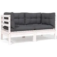 vidaXL Gartensofa 2-Sitzer mit Kissen in Weiß Massivholz Kiefer