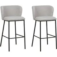 Beliani Barstuhl 2er Set Hellgrau Bouclé und Metall mit Niedriger Lehne Fußstützen Retro Design Sitzmöbel Wohnzimmer Küche Bar Wohnküche Ausstattung