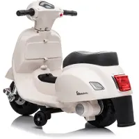 Vrooomy Vespa GTS Mini Kinder Elektro Roller 6V (1–3 Jahre) – Offiziell Lizenziert, mit Scheinwerfer, Stützrädern & Ledersitz – Kinder Elektroroller – Weiß
