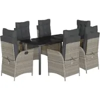 vidaXL 7-tlg. Garten-Essgruppe mit Kissen Hellgrau Poly Rattan