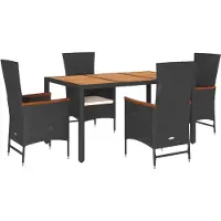 vidaXL 5-tlg. Garten-Essgruppe mit Kissen Schwarz Poly Rattan
