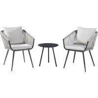 Casa.pro Gartenmöbelset ‘Abriola’ 3-tlg. mit Kissen Metallgestell Seilgeflecht Grau