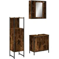 vidaXL 3-tlg. Badmöbel-Set Räuchereiche Holzwerkstoff