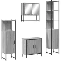 vidaXL 4-tlg. Badmöbel-Set Grau Sonoma Holzwerkstoff