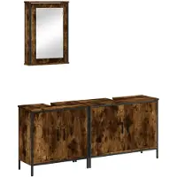 vidaXL 3-tlg. Badmöbel-Set Räuchereiche Holzwerkstoff