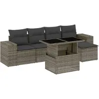vidaXL 6-tlg. Garten-Sofagarnitur mit Kissen Grau Poly Rattan