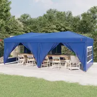 The Living Store Partyzelt Faltbar mit Seitenwänden Blau 3x6 m