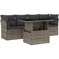 vidaXL 5-tlg. Garten-Sofagarnitur mit Kissen Grau Poly Rattan