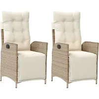vidaXL Gartensessel mit Fußteil 2 Stk. Verstellbar Beige Poly Rattan