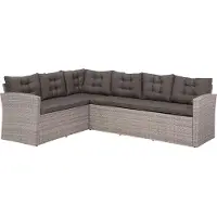Beliani Gartenmöbel Set Grau Rattan Sicherheitsglas Textil inkl. Kissen 8-Sitzer Terrasse Outdoor Modern