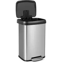 Costway Mülleimer Küche, 50L Abfalleimer, Tretmülleimer mit sanft schließendem Deckel, Mülltrennsystem inkl. Desodorierungsfach, aus Edelstahl und Kunststoff (Silber / 50L)