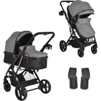 Moni Kombikinderwagen Rafaello 2 in 1, umbaubar, Sportsitz, Fußabdeckung, Tasche grau