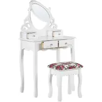 Beliani Schminktisch Weiß 139 x 40 x 70 cm Hocker Kippbarer Ovaler Spiegel 4 Schubladen Schlafzimmer Wohnzimmer Aufbewahrung Kosmetika