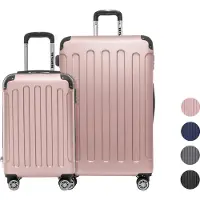 TRVLMORE Kofferset 2-teilig, 38L Handgepäck + 110L Aufgabegepäck, leichter Hartschalen-Trolley-Koffer mit Zahlenschloss, Roségold – Reisekoffer-Set mit 360-Grad-Rollen, stapelbar