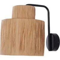 Beliani Wandleuchte Naturfarben u. Schwarz Metall mit Papierschirm Trommelform 1-Flammig Wandlampe Esszimmer Wohnzimmer Schlafzimmer Nachtlampe