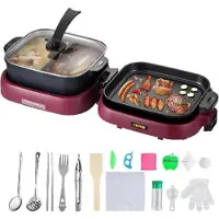 OEM 2in1 Aluminium Hotpot BBQ Grill, 2000W, Antihaft, 70x29x25,5cm, Multifunktions, Portabel