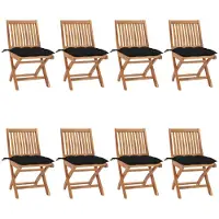 vidaXL Klappbare Gartenstühle mit Kissen 8 Stk. Massivholz Teak