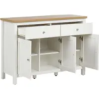 Beliani Sideboard Cremeweiß MDF und Faserplatte 2 Schubladen 3 Türen Helle Holzoptik Schmal Skandi Modern Landhausstil Wohnzimmer Flur