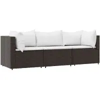 vidaXL 3-tlg. Garten-Lounge-Set mit Kissen Braun Poly Rattan