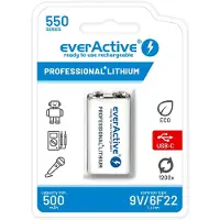 EverActive Wiederaufladbare Batterie 6F22/9V Li-Ion 550 mAh mit USB TYPE C