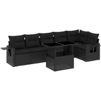 vidaXL 7-tlg. Garten-Sofagarnitur mit Kissen Schwarz Poly Rattan