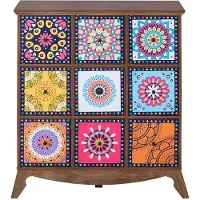 Beliani Kommode Bunt Dunkles Holzfarbton MDF Platte Faserplatte 92 x 79 x 40 cm Boho Zeitgenössisch Marokkanischer Viel Schubladen Wohnzimmer