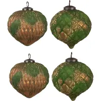 Clayre & Eef 4er-Set: Christbaumkugeln in Grün/ Gold - Ø 15 cm - onesize