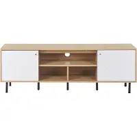 Beliani TV-Schrank Heller Holzfarbton und Weiß 160 x 56 x 40 cm für Fernseher bis 70 mit Türen Stauraum Skandinavischer Stil für Wohnzimmer