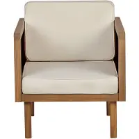 Beliani Gartensessel Hellbraun Akazienholz mit Armlehnen Auflagen Beige Stoff Rustikal Modern Outdoor Terrasse Garten Balkon Möbel Außenbereich