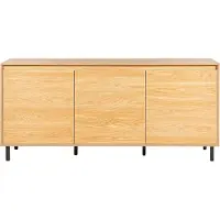 Beliani Sideboard 3 Türen Helles Holz mit schwarzen Metallbeinen Freistehender Schrank mit Ablagen Heimaufbewahrung Highboard Minimalistisch