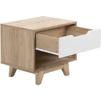 Beliani Nachttisch Weiß Heller Holzfarbton MDF Platte Kiefernholz 46 x 50 x 40 cm Modern Praktisch Schublade Schlafzimmer