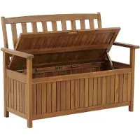 Beliani Gartenbank Hellbraun Akazienholz 120 cm mit Armlehnen Stauraum Modern Rustikal Garten Terrasse Wintergarten Ausstattung Sitzmöbel Outdoor