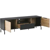 Beliani TV-Möbel Schwarz / Heller Holzfarbton Spanplatte Metall 52 x 160 x 41 cm Modern 2 Türe mit Schublade Offenes Fach Praktisch Wohnzimmer