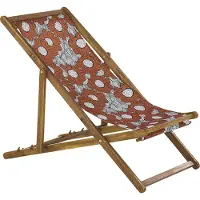 Beliani Liegestuhl 2er Set Hellbraun Akazienholz mit Bezug Rot/Weiß Klappbar Mohnblumenmuster Gartenausstattung Outdoor Gartenzubehör Modern