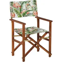 Beliani Gartenstuhl 2er Set Dunkelbraun Akazienholz mit 4 Wechselbaren Stoffbezügen Cremeweiß/Bunt Flamingomuster Klappbar Outdoor Gartenzubehör