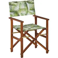 Beliani Gartenstühle 2er Set Dunkles Akazienholz mit Wechselbarem Bezug Cremeweiß / Hellgrün Zusammenklappbar Palmenmuster Outdoor Gartenzubehör